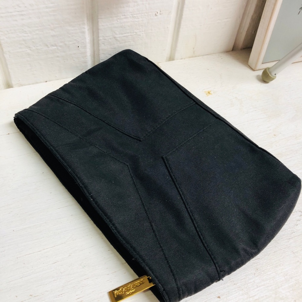 Yves Saint Laurent YSL Black Iconic Logo Pouch Cosmetic Makeup Bag Perfume - Picture 3 of 7